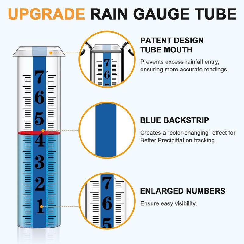 JMBay Rain Gauge Outdoor with Thermometer, Rain Gauges Outdoors Best Rated, Large Font Rain Measure Gauge for Yard, Rain Water Meter with Thickened Plastic Tube and Duralbe Metal Stake for Patio,Lawn - Image 2